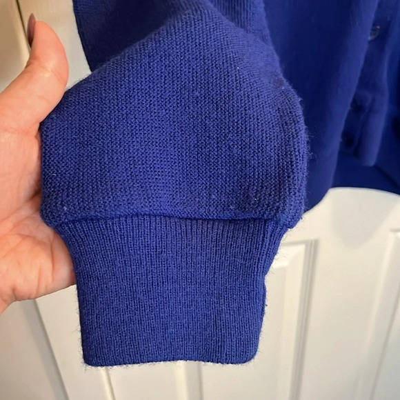 St Michael Vintage 80s Acrylic Long Cardigan Women Royal Blue buttons v neck - Picture 4 of 7